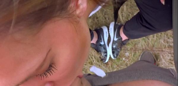  Outdoor Messy Deepthroat in Nike airmax and come on sneakers with Kate Truu